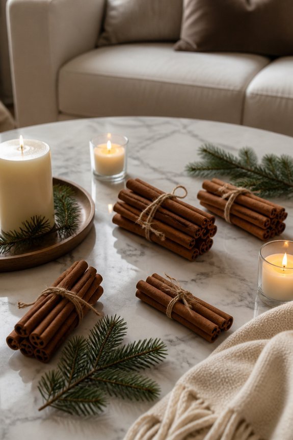 bundled cinnamon sticks arrangement
