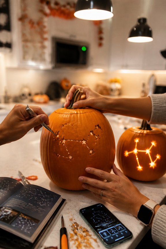 celestial themed pumpkin carving