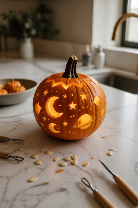 celestial themed pumpkin carvings