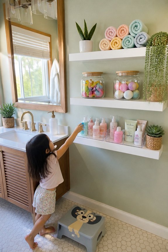 child friendly floating shelves