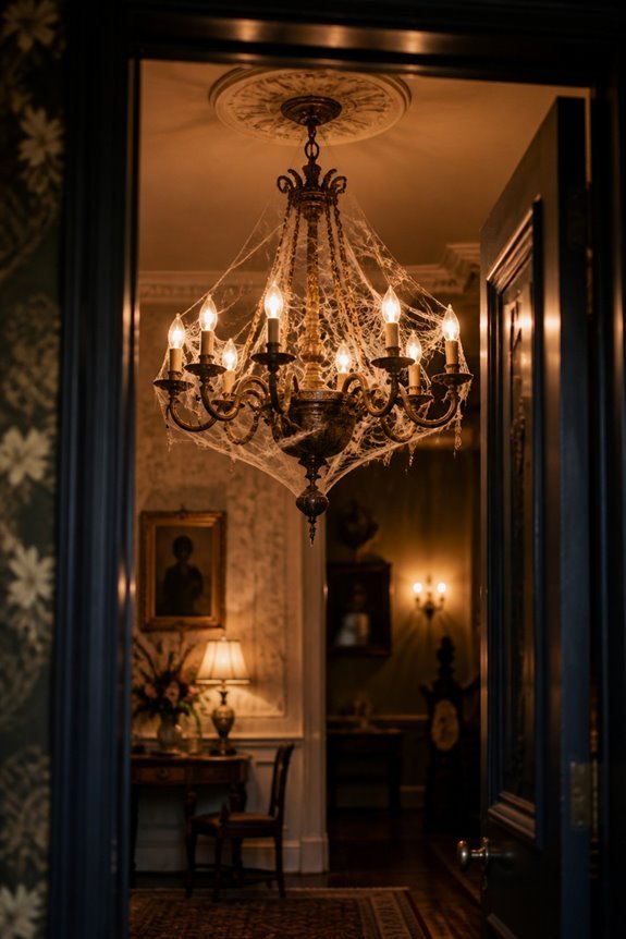 cobweb draped chandelier lighting