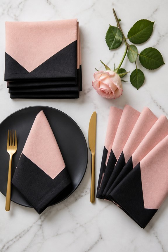 coordinated pink and black linens