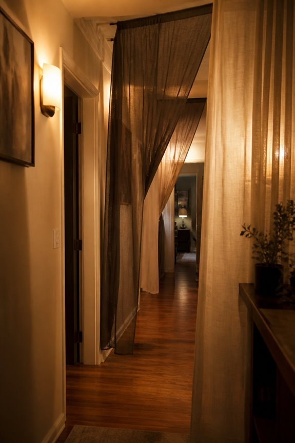 dark fabric draped corridors