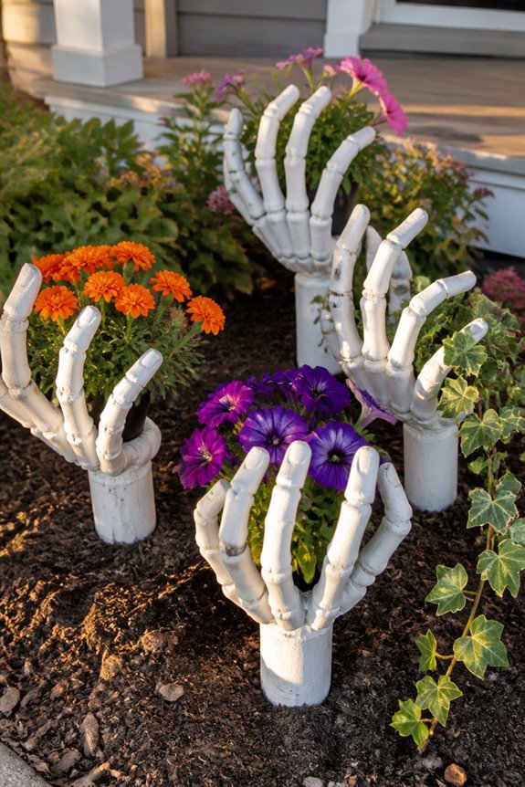 decorated halloween hand planters