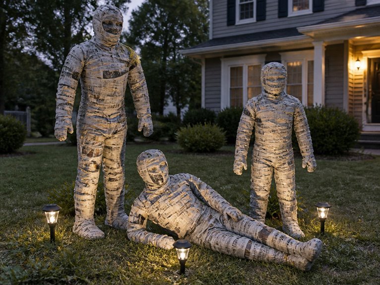 diy newspaper mummy lawn decor