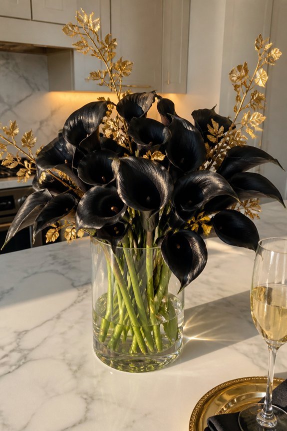 dramatic black and gold arrangements