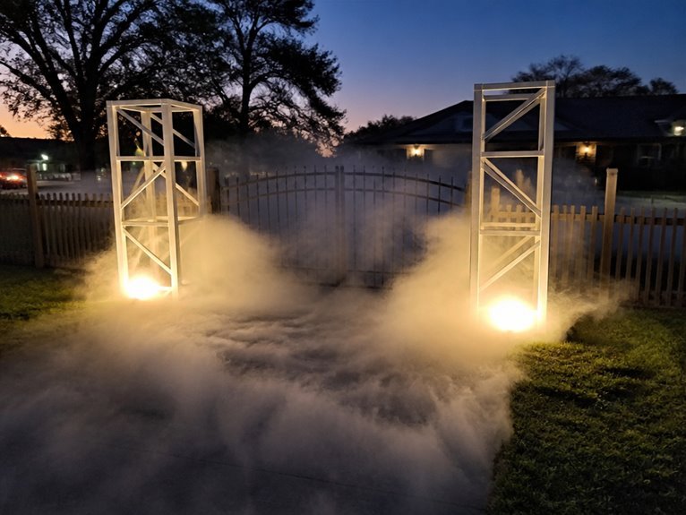 eerie foggy cemetery entrance