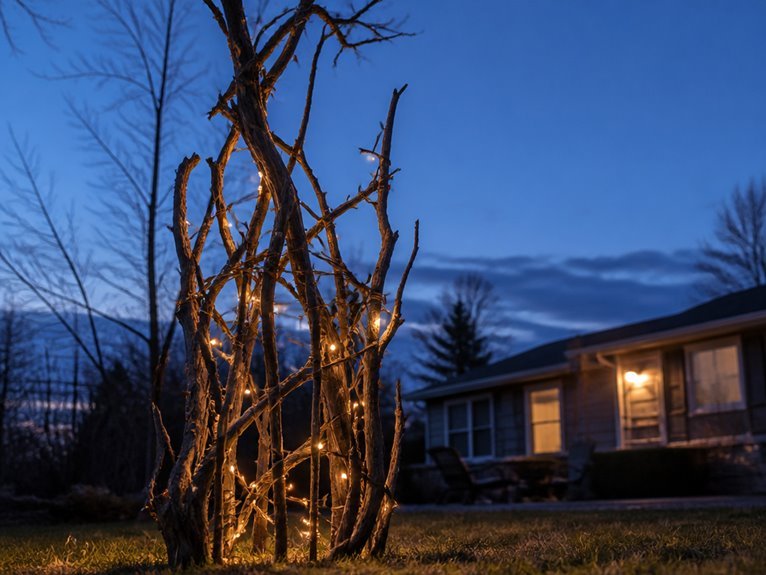 eerie twig decorations installation