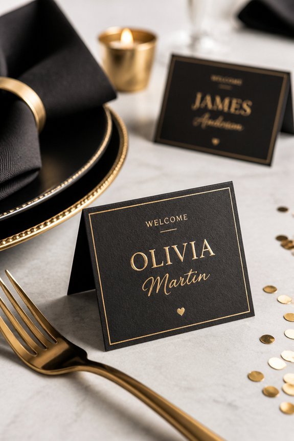 elegant black gold place cards