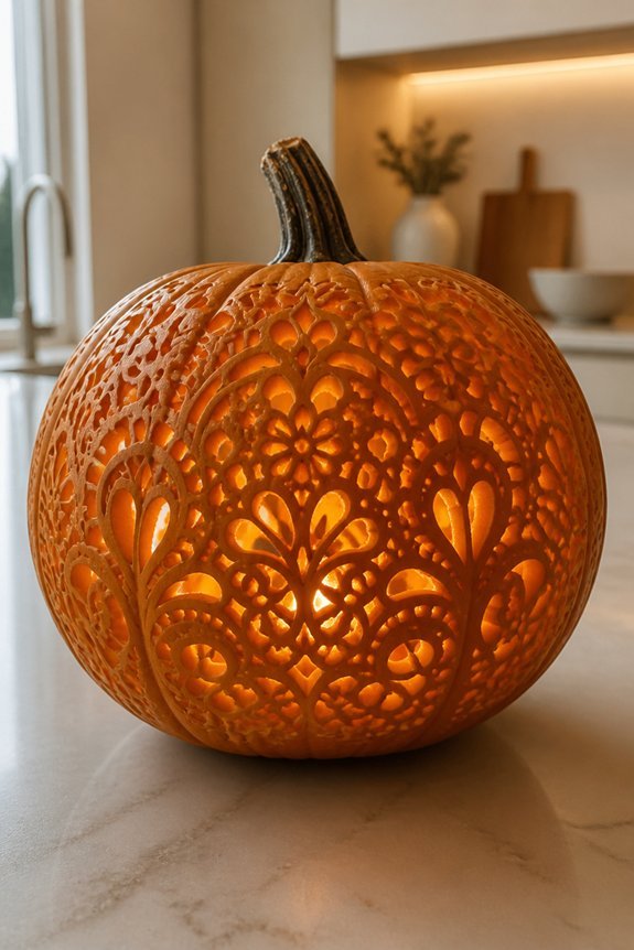 elegant lace pumpkin carvings