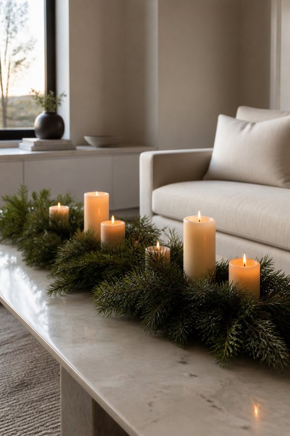 evergreen garland with candles
