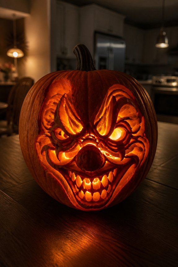 exaggerated clown facial distortions