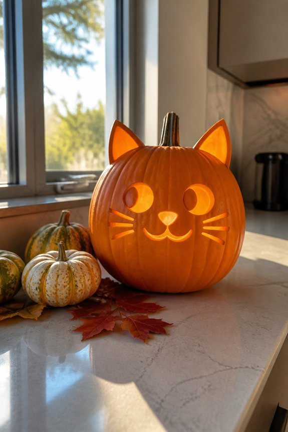feline pumpkin carving design