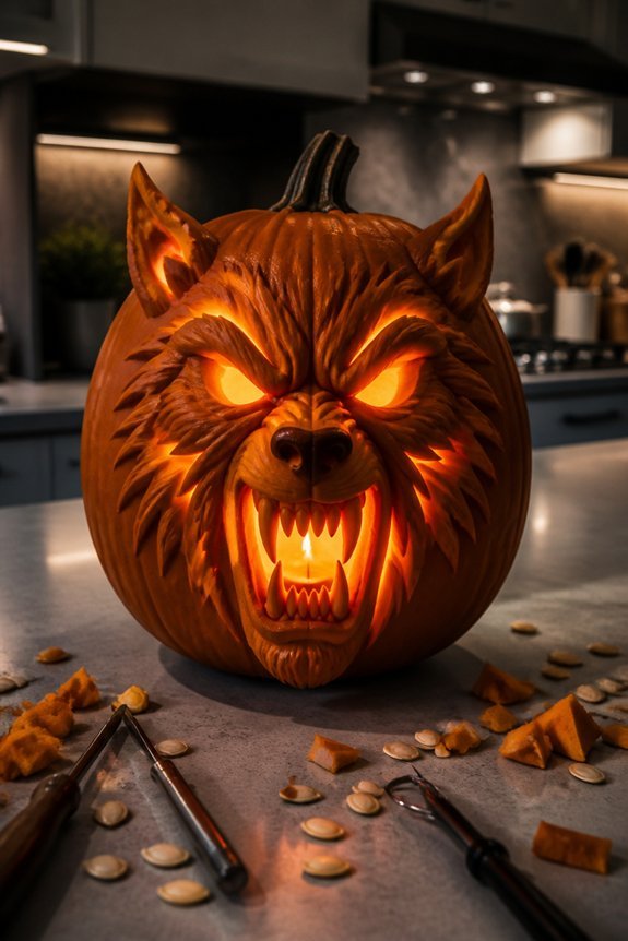 feral werewolf pumpkin design