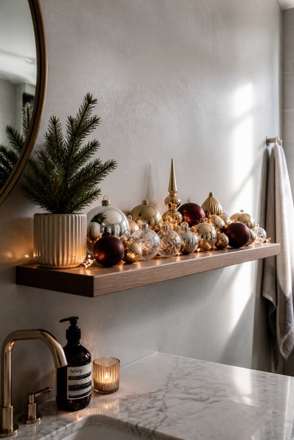 festive bathroom shelf decor