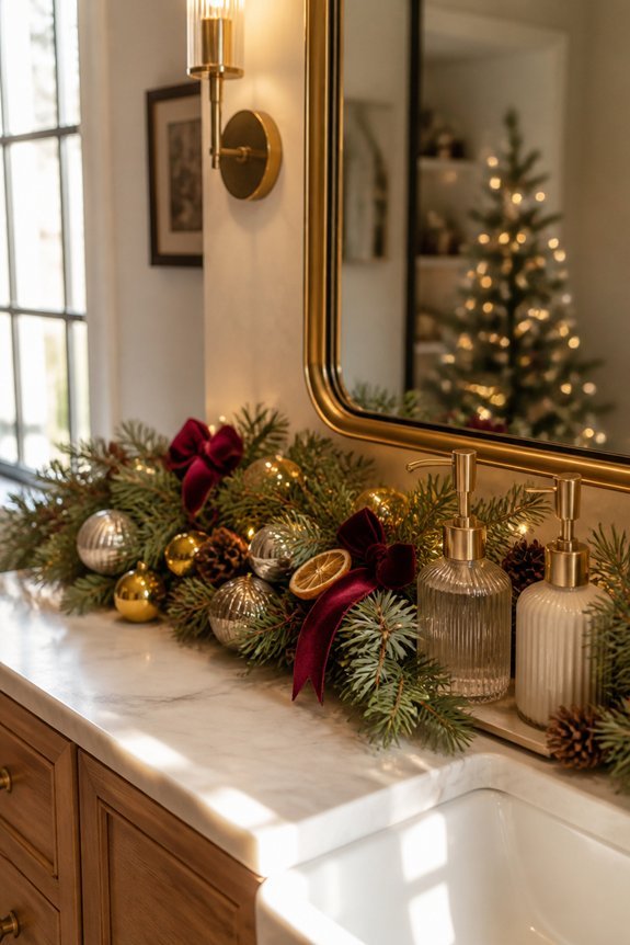 festive greenery vanity arrangement