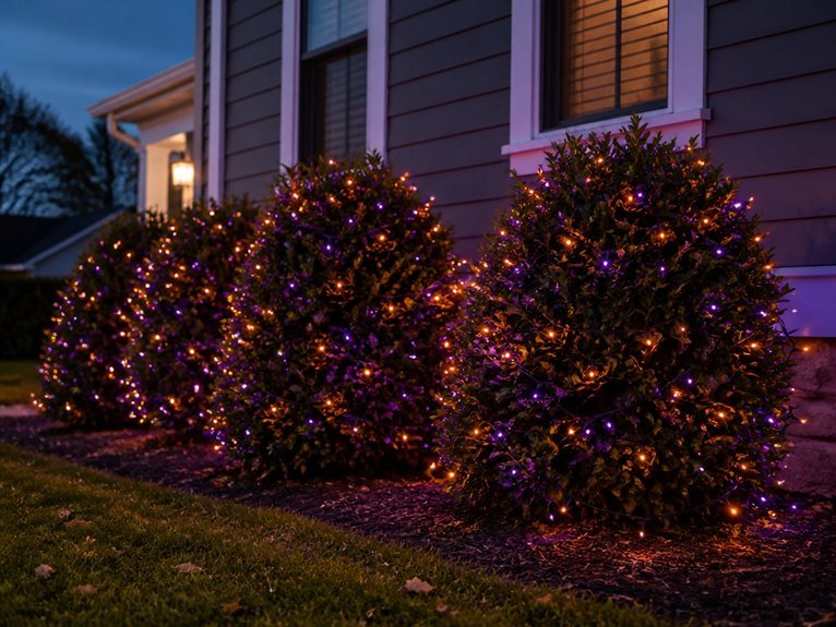 festive halloween shrub lighting