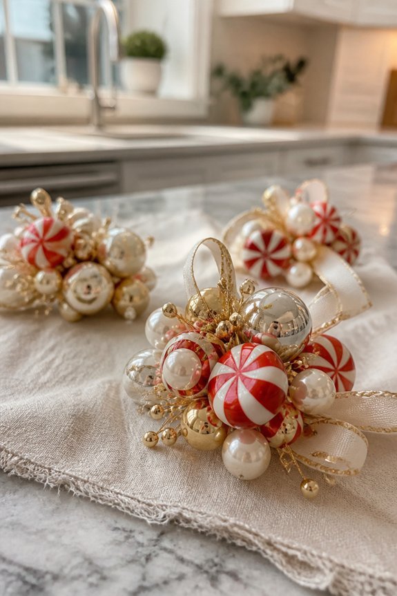 festive peppermint ornament clusters