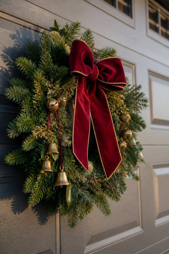 festive wreaths on garage doors