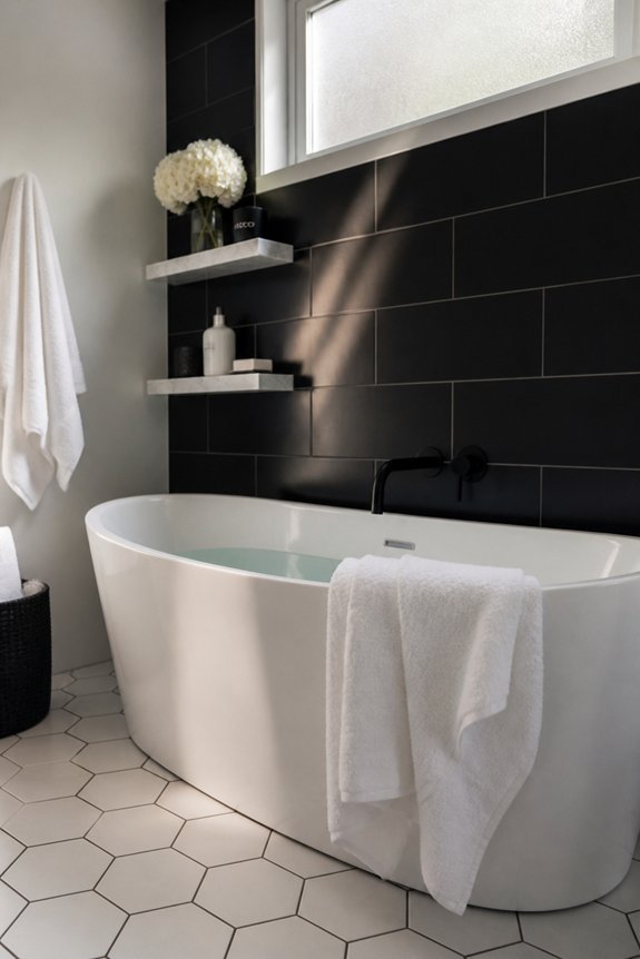 framing tubs with dark tiles