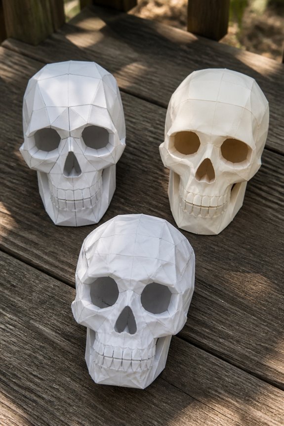 freestanding folded paper skulls
