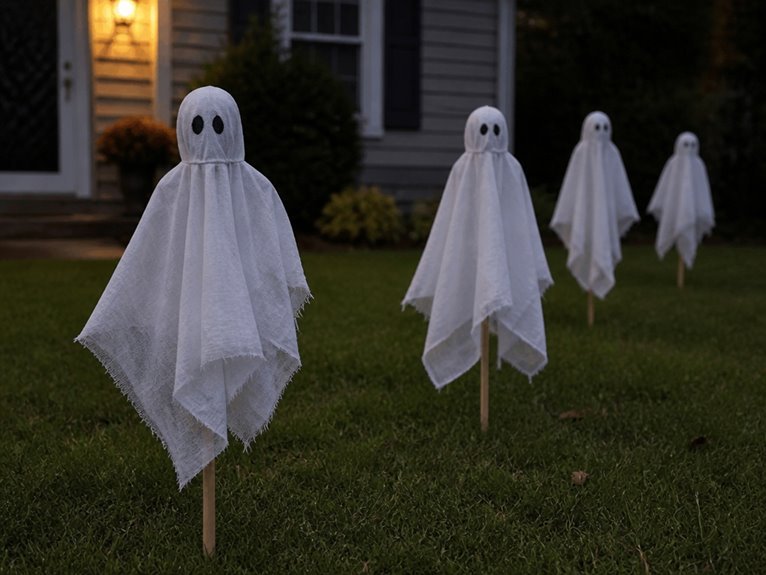 ghost figures on stakes