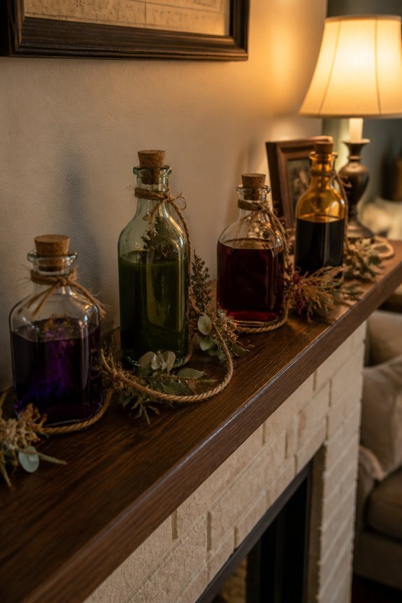 glass bottles colored liquids