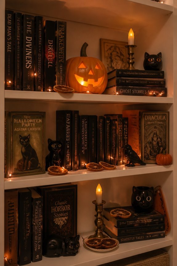 halloween bookshelf seasonal styling