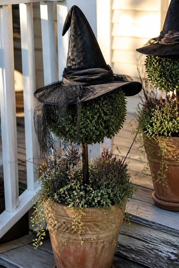 halloween hat topiary arrangements
