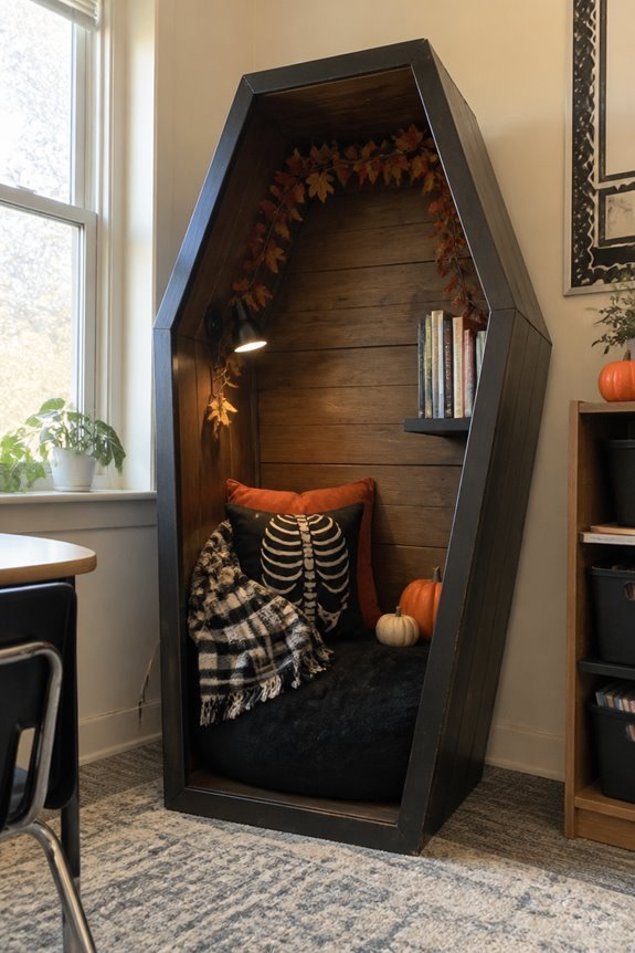 halloween themed coffin reading nooks