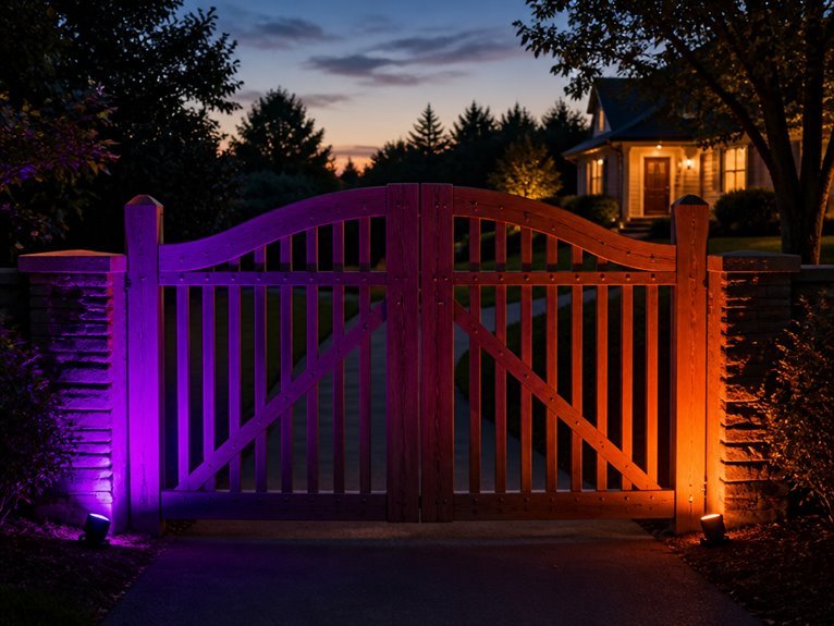 halloween themed gate uplighting effects