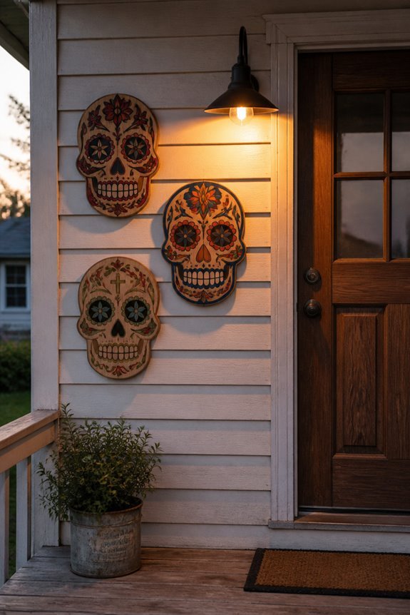hand painted wooden wall skulls