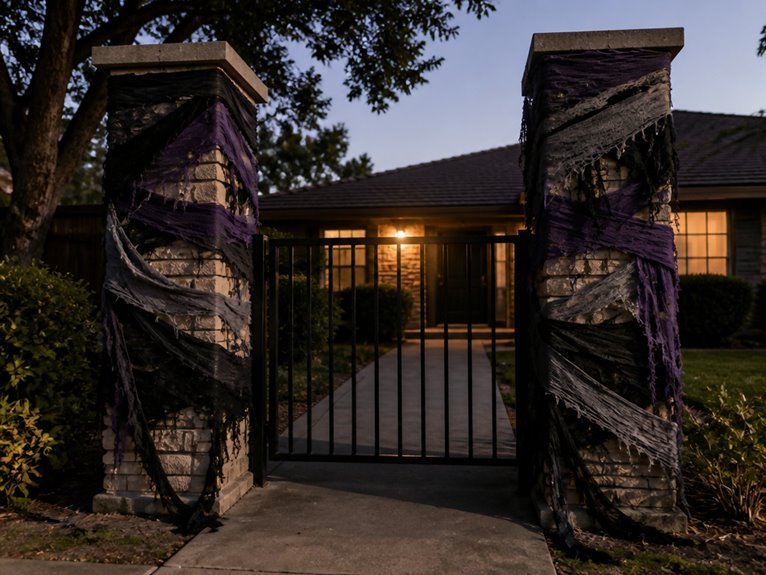 haunted fabric covered gate pillars