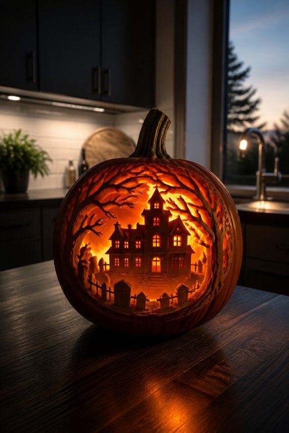 haunted pumpkin landscape carving
