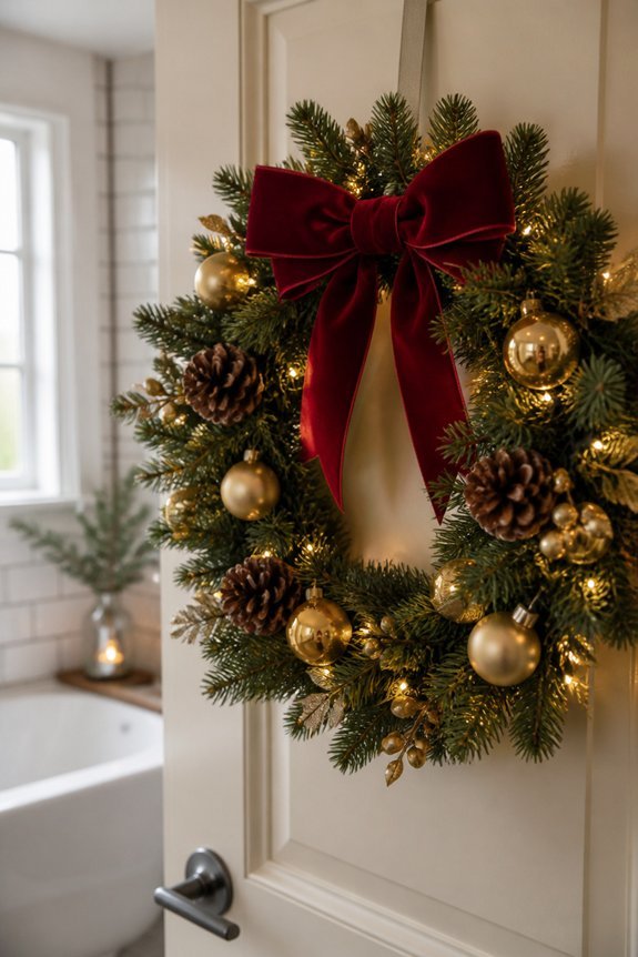 holiday wreath bathroom decor