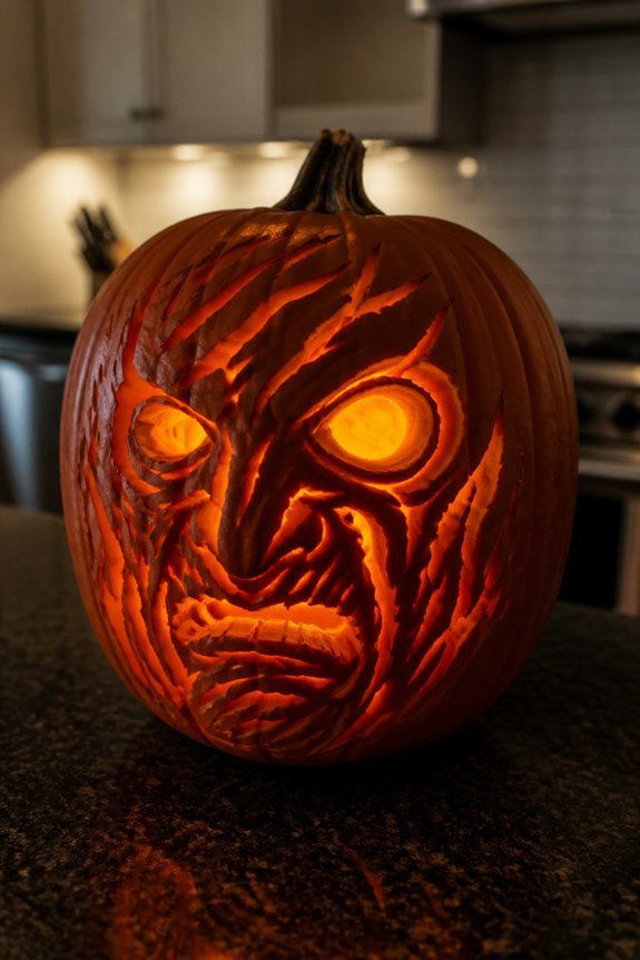 intricate scarred facial carving