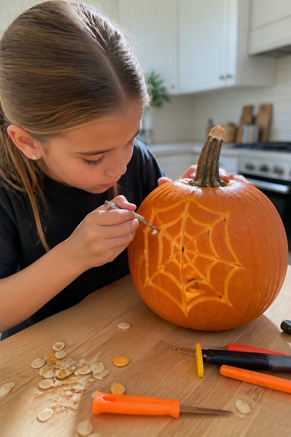 intricate spider web carving