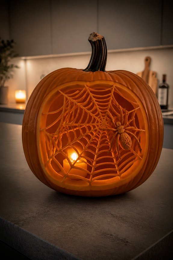 intricate spiderweb pumpkin carving