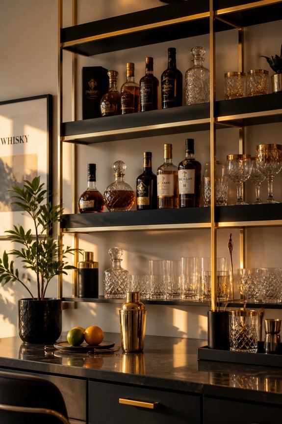 luxurious gold shelving display