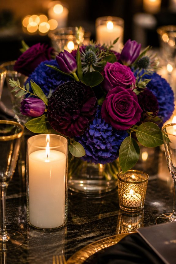 luxurious jewel toned centerpieces