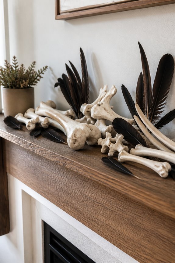 mantel bone feather decor