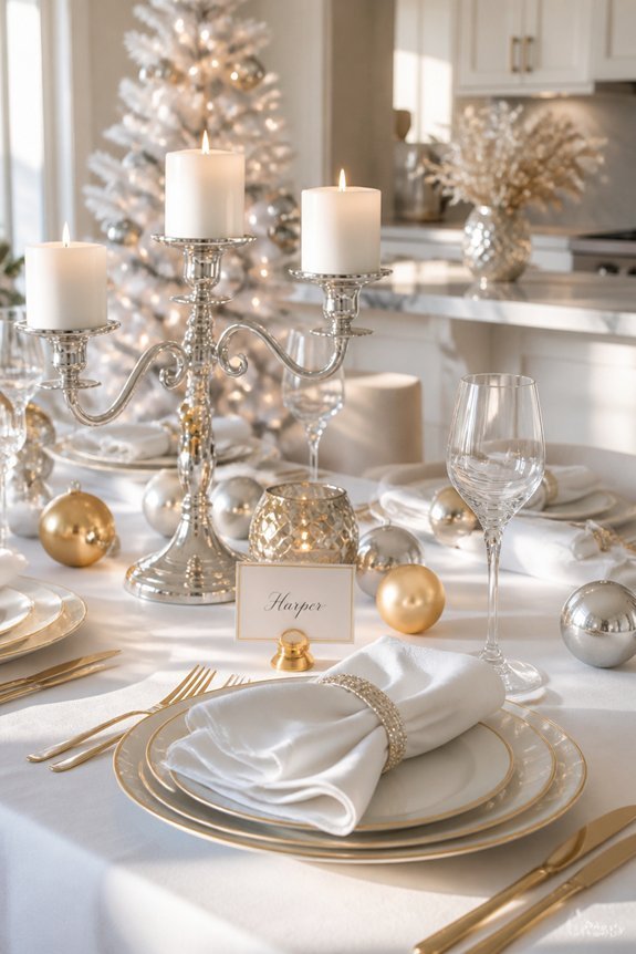 metallic accents enhance white