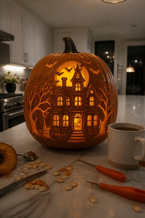 miniature haunted house carving