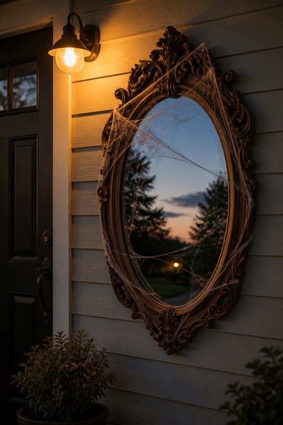 mirror with strategic halloween decor