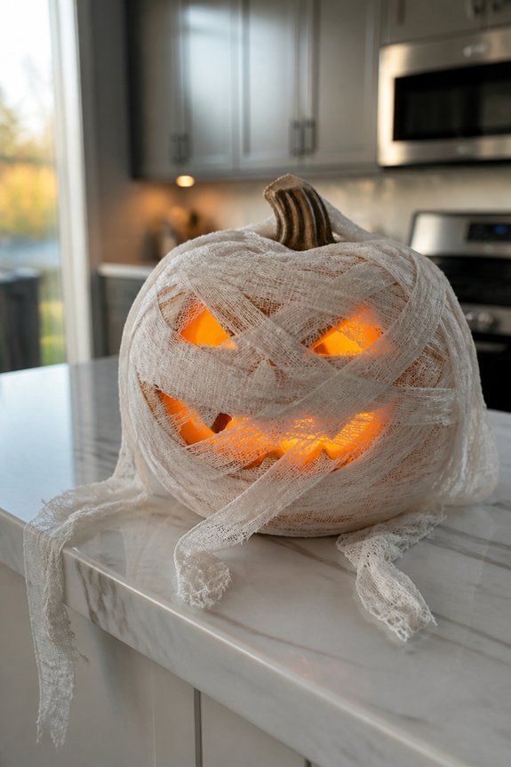 mummy pumpkin wrapping technique