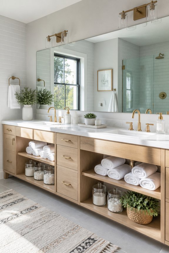 open shelving double vanities