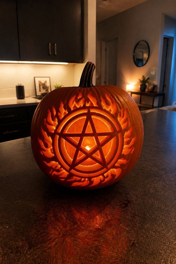 pentagram with flame design