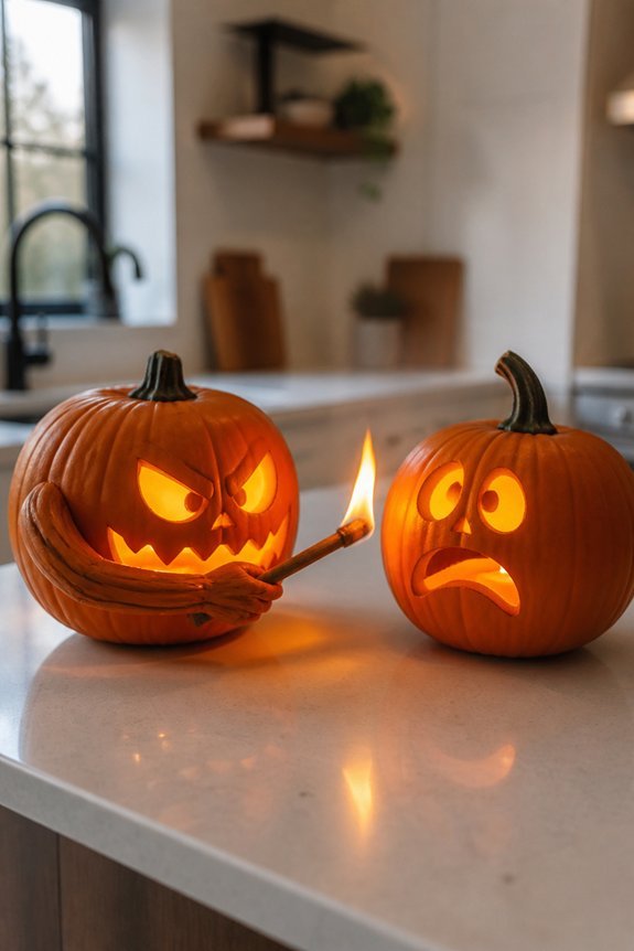 pumpkins igniting with flames