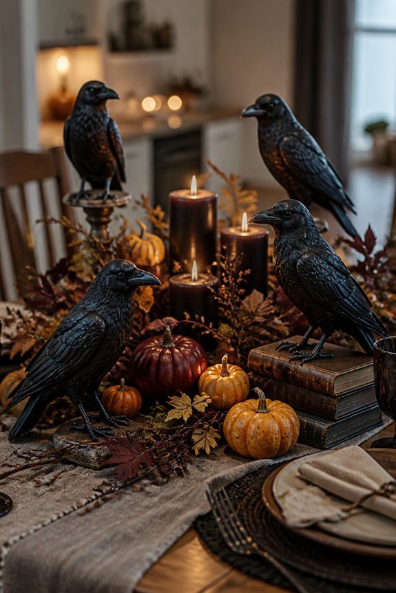scattered gothic raven figurines
