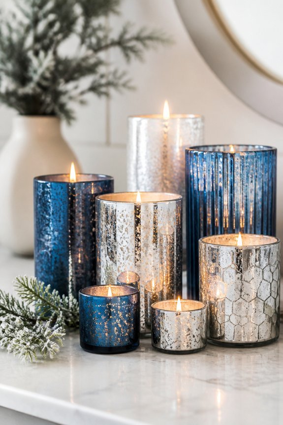 shimmering blue candle arrangements